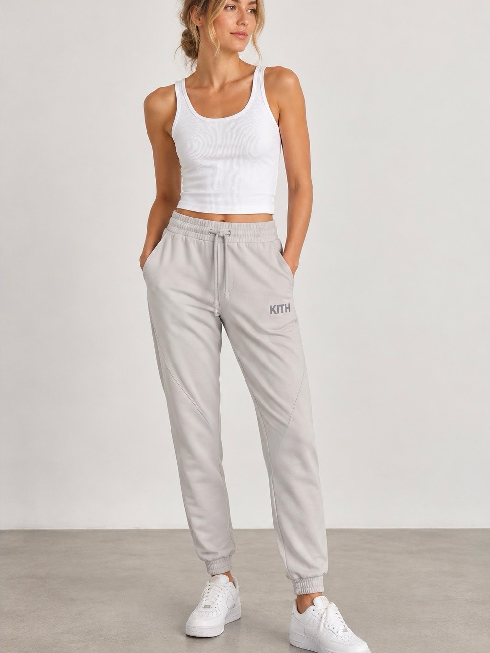 KITH Women Embroidered Logo Cotton Stretch Interlock Joggers Pale Gray Size XS